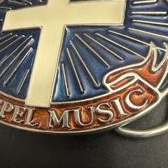 Gospel Music Cross Blue Orange Metal Belt Buckle 2451