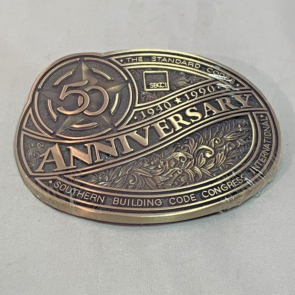 Southern Building Code Congress Intl 50th Anniv Belt Buckle 3 1/2&Prime; x 2 3/4&Prime; B2