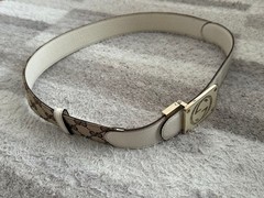 GUCCI buckle belt GG Logo Silver hardware Made in Italy Leather Canvas Beige