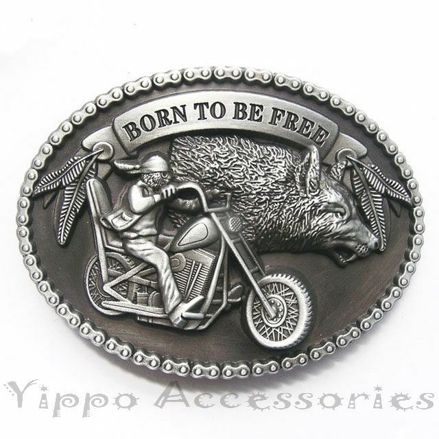 Born To Be Free Biker Motorcycle Wolf Metal Belt Buckle
