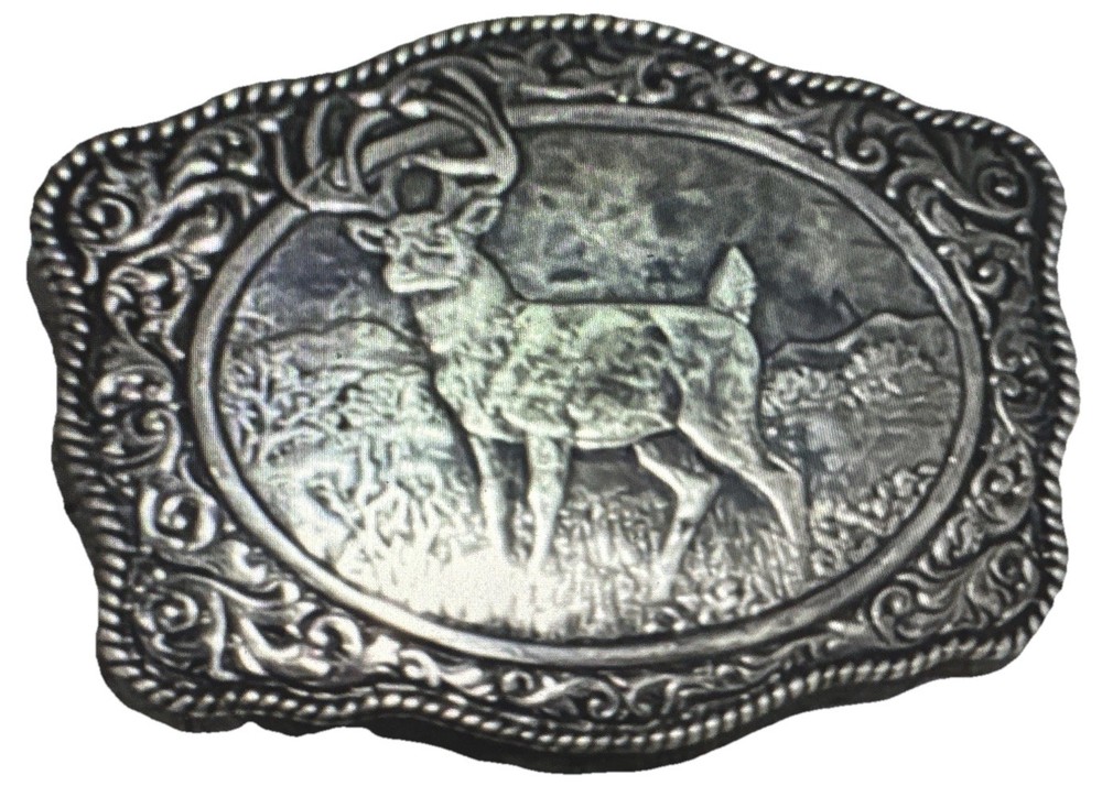 Crumrine Western Mens Silver Tone Belt Buckle Rectangle Buck Hunting Cowboy