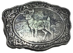 Crumrine Western Mens Silver Tone Belt Buckle Rectangle Buck Hunting Cowboy
