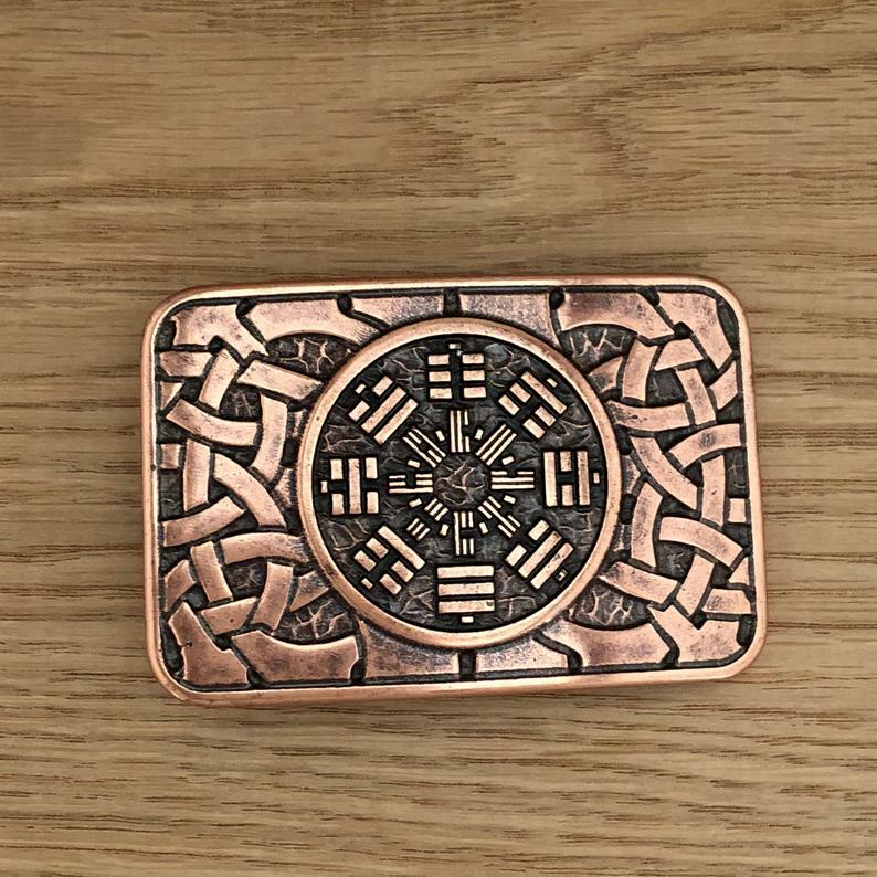 Metal Eight Trigrams Mens Ractangle Belt Buckle Brass Occult Plaque Celtic Cnot