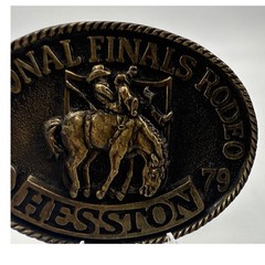 Hesston National Finals Rodeo Belt Buckle 1979 Cowboy Siskiyou Brass Tone