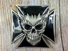 Devil Skull Maltese Cross Enamel Gothic Punk Pewter A-9 Siskiyou Belt Buckle