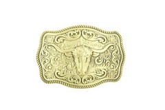 Western Bull Cowboy Cowgirl Solid Brass Metal Belt Buckle