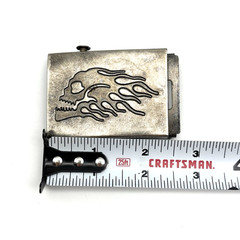 Vintage 90s Silver-tone Metal Flame Skull Military Slide Buckle for 1.5&Prime;Web Belt