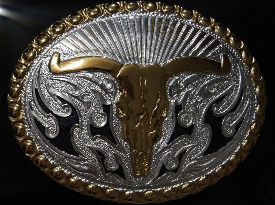 Crumrine Belt Buckle LONGHORN SKULL FLAMES C11168