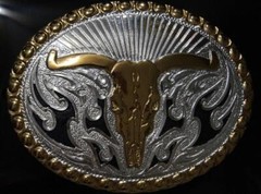 Crumrine Belt Buckle LONGHORN SKULL FLAMES C11168