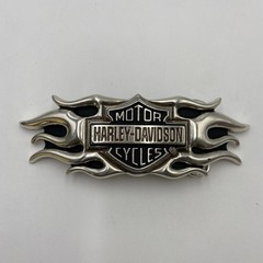Vintage Y2K Belt Buckle HARLEY DAVIDSON Motorcycle Flames Chrome Metal Western