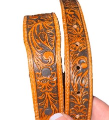 Justin Leather Kids Belt Size 22 Brown Tooled No Buckle