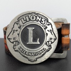 Vintage Lions International Pewter Buckle Tooled Leather Belt Size 36