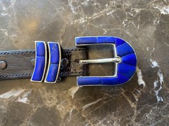 James Reid Sterling Silver Lapis Lazuli Stone Row belt buckle set ✅