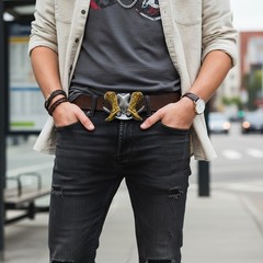Silver Metal Men Belt Buckle Western Fashion Brown Boot Cowboy Hat Weekend Look