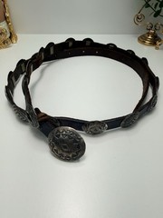 Vintage Native American Sterling Concho Belt Signed Hand Stamped Leather Long
