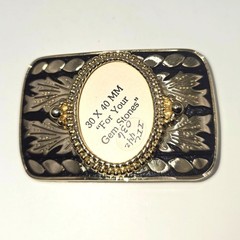 Vintage Goldt Tone Western Belt Buckle Blank Black Filigree Scrollwork 30x40mm