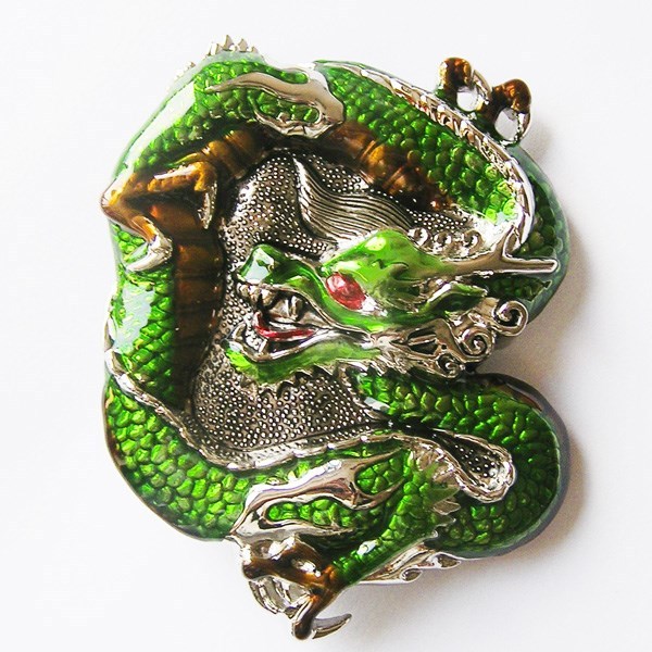 DRAGON CHINA GREEN ANIMAL FANTASY FIRE BELT BUCKLE