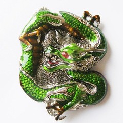 DRAGON CHINA GREEN ANIMAL FANTASY FIRE BELT BUCKLE