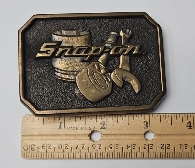 Vtg B.T.S. Snap-on Tools Brass Belt Buckle USA Wrench Socket
