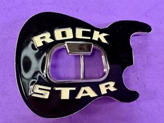 Rock Star Musician Guitar Body with Bottle Opener Black Enameled Belt Buckle