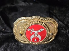 SHRINER Vintage GoldTone Red/White Star Sword Belt Buckle