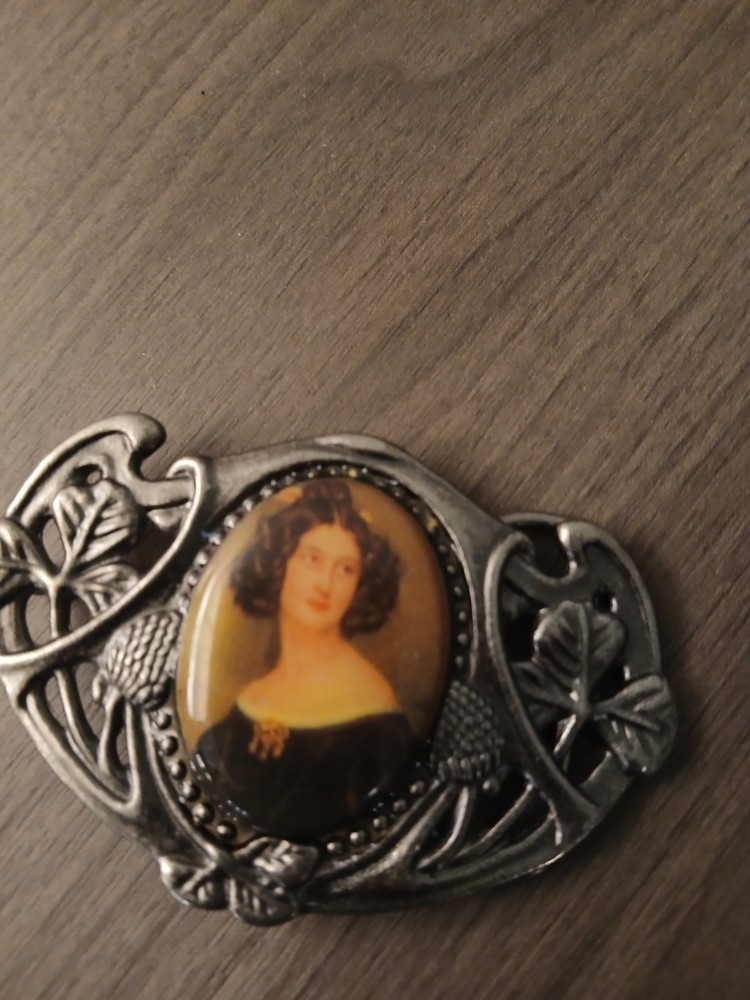 Vintage Porcelain portrait Cameo Brooch Belt Buckle