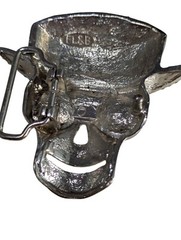 « FL&B » Scull Top Hat Belt Buckle Sliver Red Rhinestone