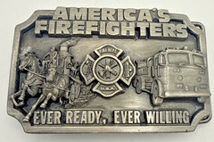 VTG Belt Buckle Americas Firefighters Ever Ready Ever Willing 1983 Siskiyou 3.75