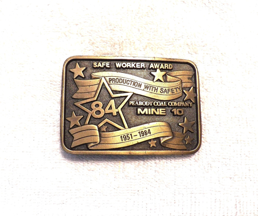 CLASSIC BELT BUCKLE SAFE WORKER AWARD PRODUCTION PEABODY COAL CO 1951-1984 BB12