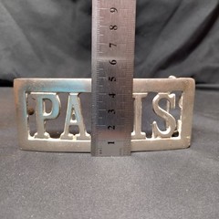 Vintage PARIS Cutout Metal Belt Buckle Silver Tone Retro Novelty Y2K 90s