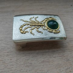 Scorpion Jade Solid Mens Silver Plated Brass Belt Buckle Western Cowboy Antique