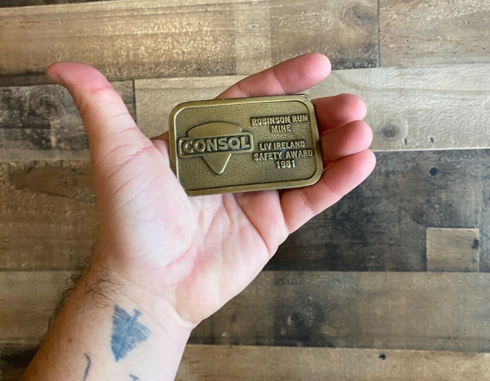 Consol Belt Buckle VTG 1981 Heavy Brass Robinson Run Mine Liv Ireland Safety