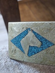 Southwestern Alpaca Mexico Native Boho Inlay Turquoise Horse Belt Buckle Navajo