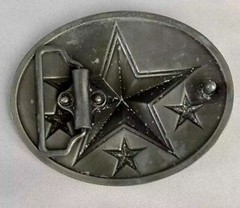 Western Stars Flames Belt Buckle Cowboy Cowgirl Statement Vtg 90s Silvertone