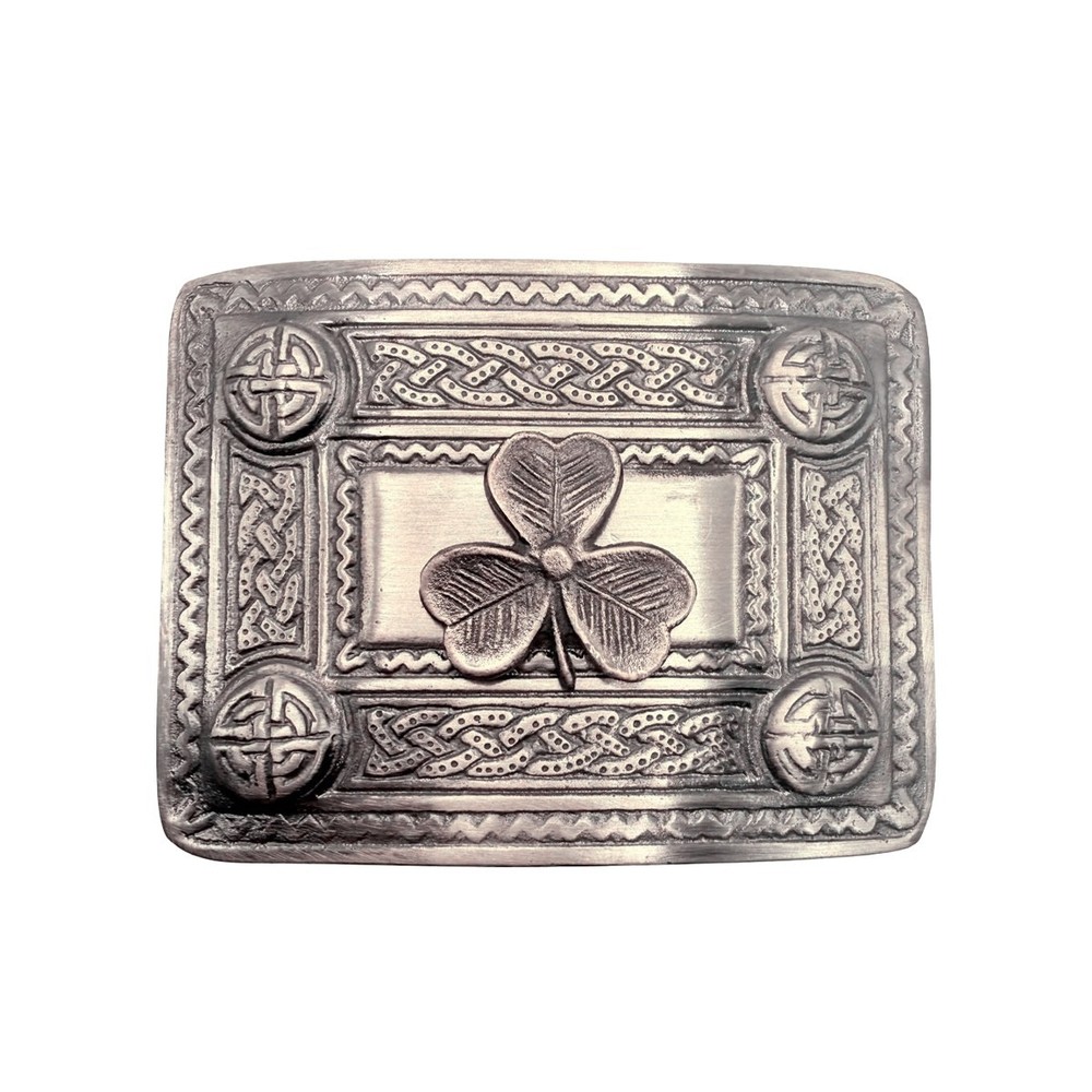 Scottish Kilt Belt Buckle Irish Shamrock 4 Dome Mirror Design Brass Antique