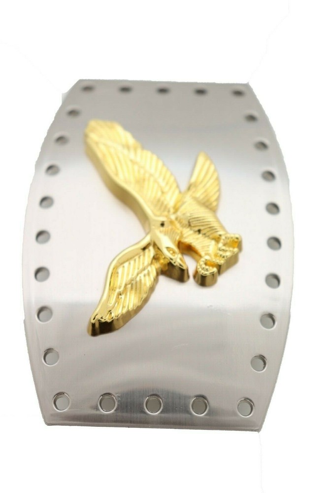 Men Western Silver Metal Belt Buckle Square Gold American Eagle Flying Bird Hole