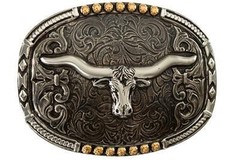 Crumrine Belt Buckle LONGHORN Oval Long Horn Silver C10019