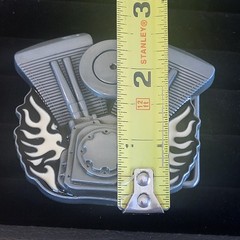 V-Twin Motorcycle Engine Biker Metal Belt Buckle With White Enamel Flames New