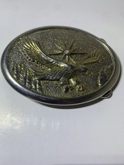 Vintage Silver Gold-Tone Flying Eagle Belt Buckle Metal Jeweled Sun Unbranded