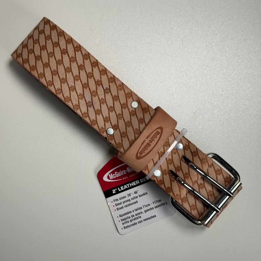 McGuire-Nicholas 2 Inch Leather Belt Men 28-46 Tan Work Tool Belt Steel Buckle
