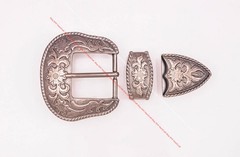 38mm Western Antique Silver Cowboy Flower Leathercraft Belt Buckle 3-piece Set