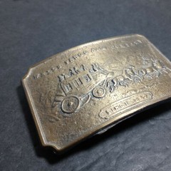 Vintage Brass Western Style Wells Fargo Metal Belt Buckle Stagecoach Horses