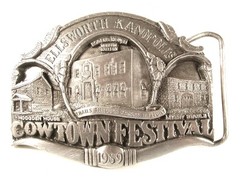 1989 Ellsworth Cowtown Festival Belt Buckle By PRAIRIE ENTERPRISES 41116
