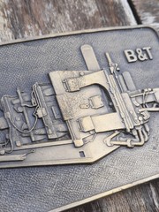 Vtg B&T Rectangular Belt Buckle Brass Stamp Cold Chamber Die Casting Machine