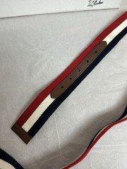 Polo Ralph Lauren Canvas &Leather Belt Script Logo Buckle Red White Blue Size 42
