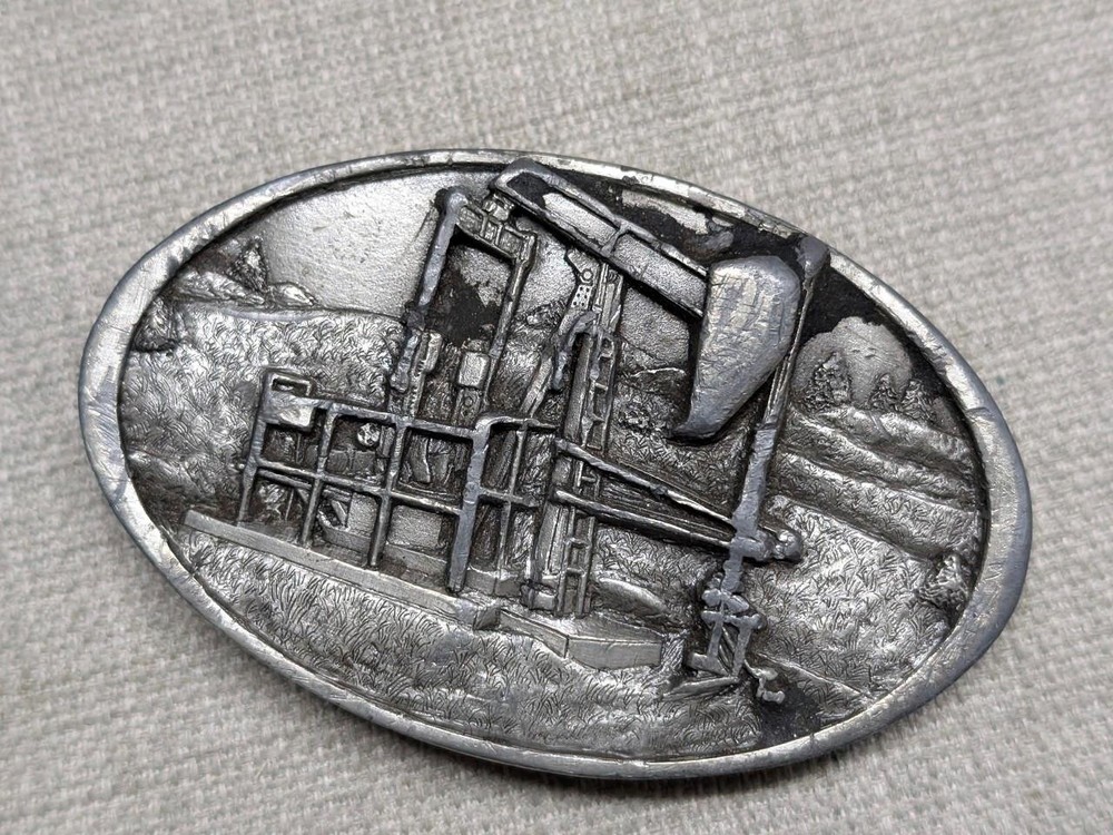 vintage OIL FIELD belt buckle WESTERN cowboy BERGAMOT brass pewter TEXAS