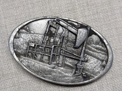 vintage OIL FIELD belt buckle WESTERN cowboy BERGAMOT brass pewter TEXAS