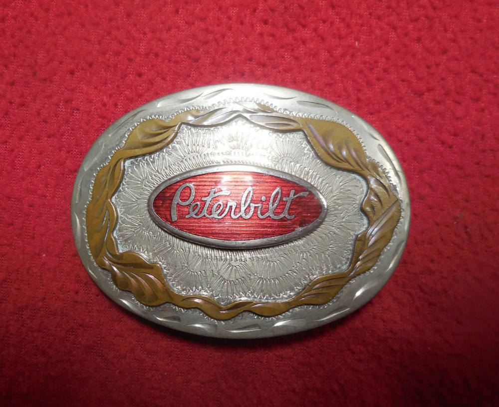 Vintage German silver & enamel 1970`s Peterbilt western theme belt buckle 359