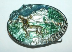 NEAT 1983 ULTRA ENT INC ROCKY MOUNTAINS BELT BUCKLE HAND CARVED BY PAULA FREED