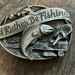 Vintage 1985 Siskiyou Buckle Co Id Rather Be Fishing Trout Belt Buckle M-30